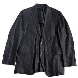 Vtg Polo Ralph Lauren 100% Linen Suit Jacket Blazer 44L Black Made in Italy